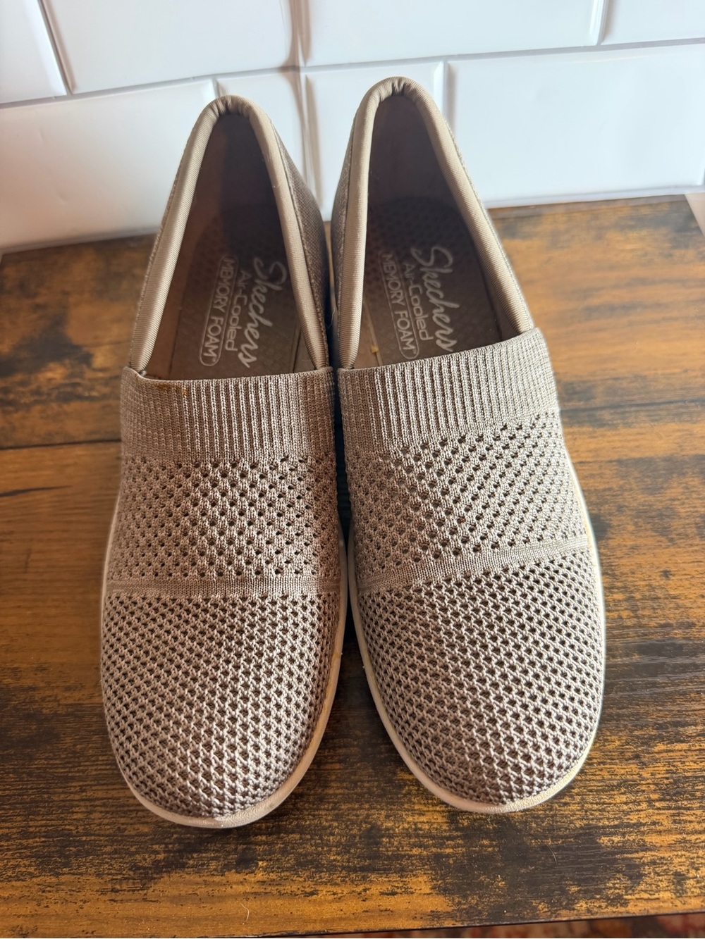 Skechers Women’s Slip-On Knit Sneakers in Taupe